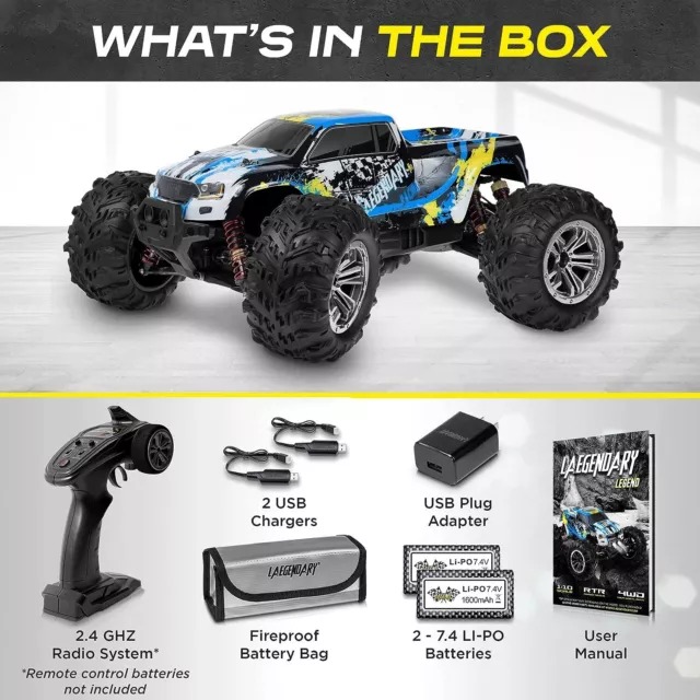 Laegendary Legend 4x4 Off-Road Remote Control Car, Up to 31 mph, Blue / Yellow 3