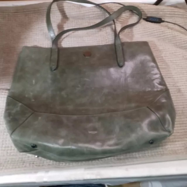 BOTKIER GREEN Leather Large 18" W X 13" T Tote Bag Purse VGUC