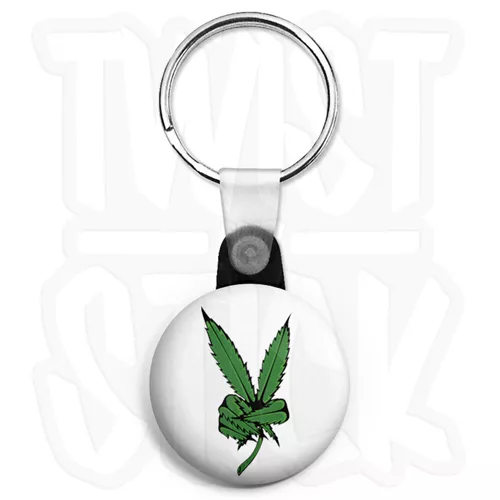 Weed Peace Sign - Keyring Button Badge - 25mm Cannabis Keyrings, Zip Pull Option