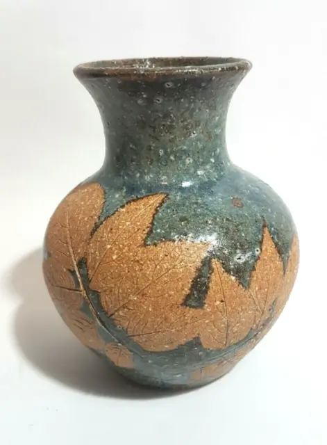 Petit vase en grès émaillé ancien vintage signé Glazed stoneware vase signed