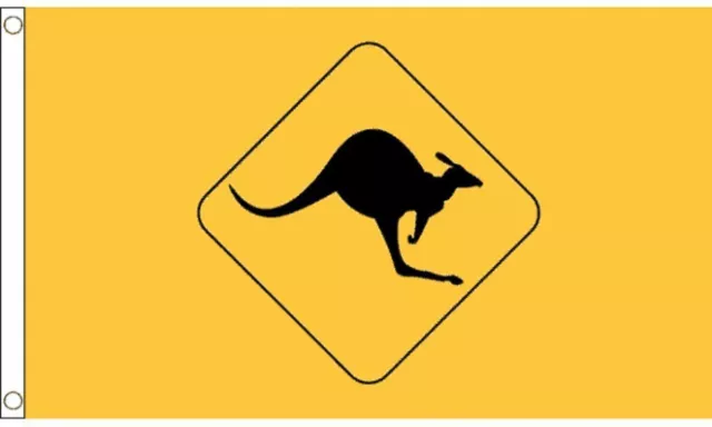 Kangaroo Warning Sign Flag 5 x 3 FT - 100% Polyester With Eyelets - Australia Oz