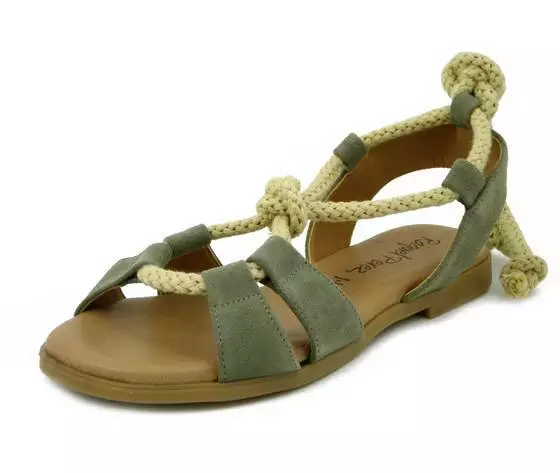 Sandales Femmes Cuir en Daim Vert Sauge Une Esclave Talon Bas RAQUEL PEREZ