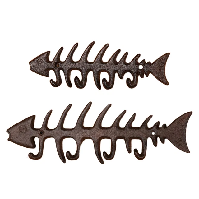 Cast Iron Fish Bone Wall Key Rack Holder 4 Hooks Coat Hook Home Decor