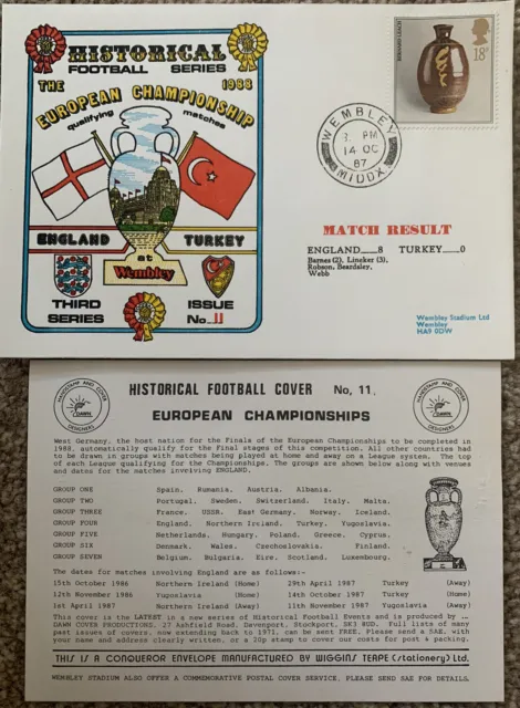 England V Turkey (8-0) European Championship 1987 First Day Cover