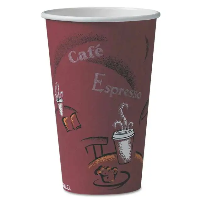 SOLO� Cup Company Bistro Design Hot Drink Cups, Paper, 16oz, Maroon, 50/Pack
