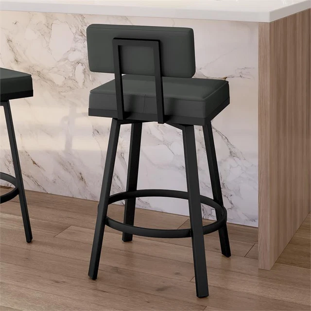 Amisco Staten 26 In. Swivel Counter Stool - Dark Grey Faux Leather / Black Metal