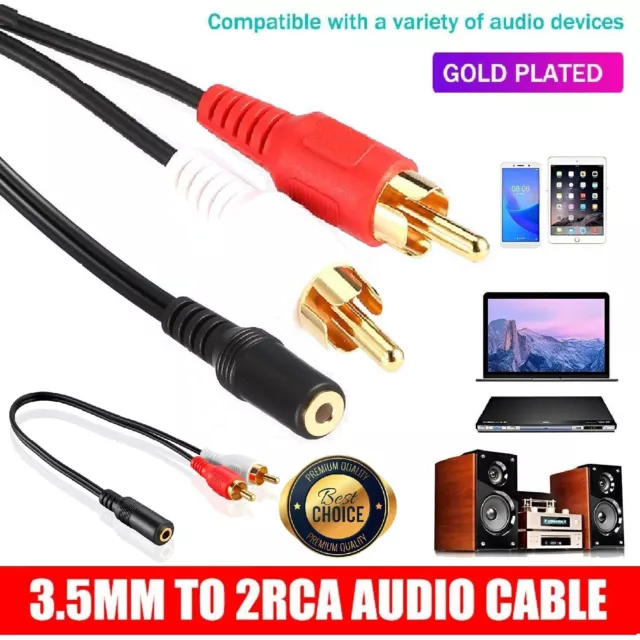 3.5mm AUX Female To 2 RCA Male Aux Auxiliary Stereo Audio Adapter Cable Cord AU