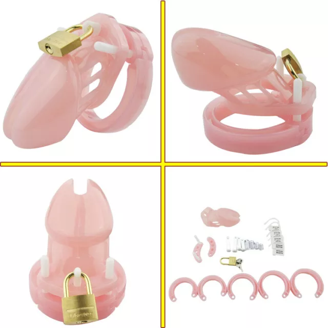 SM Fétiche Homme Cage De Chasteté Avec Anneaux De 5 Tailles Plastique Soumission