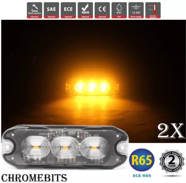 2x 3 LED Ambra Recupero Strobo Lampeggiante Griglia Barra R65 Luce Camion Beacon