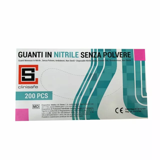 GUANTI IN NITRILE - senza polvere -  CLINISAFE - TAGLIA L - 200 pezzi