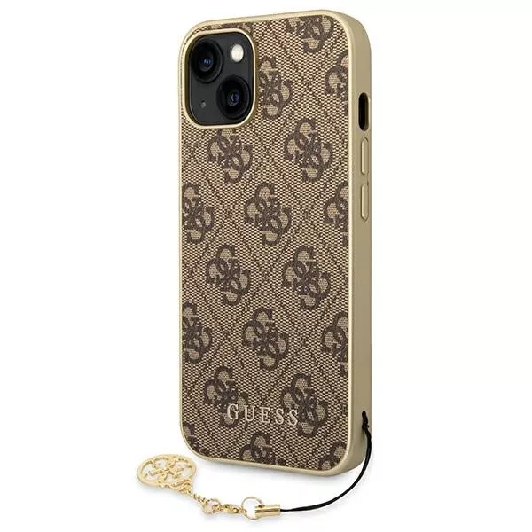 IPHONE 14 Guess Similar Brown Leather Case with Gold Chain