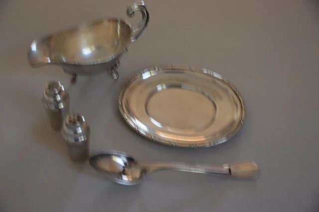 Salières En Verre Et Métal Argenté – Vintage 1920-1949 – Avec Cuillères – Très Bon état