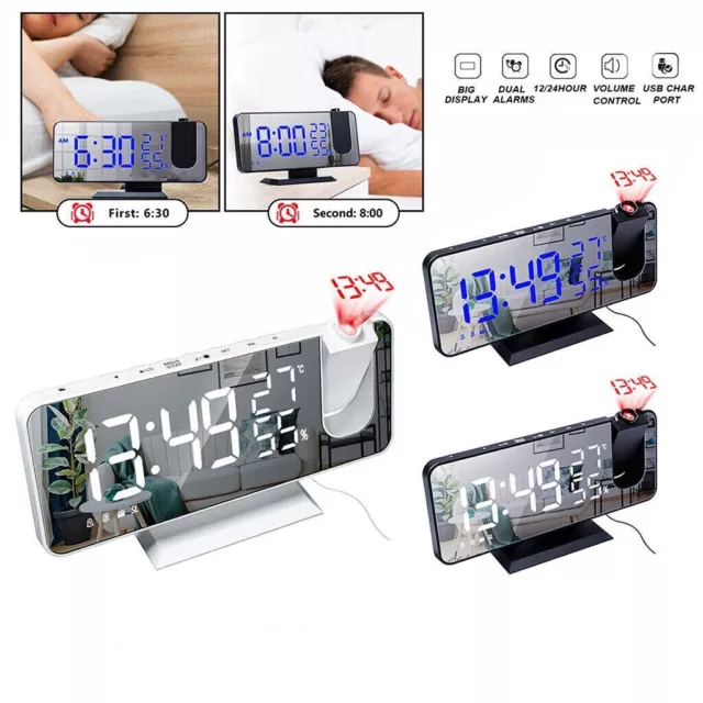 LED Digital Projection Alarm Clock Dimmer Ceiling Projector FM Radio Snooze UK