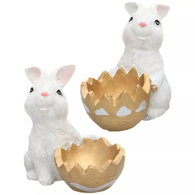 Easter Rabbit Resin Ornament Tabletop Figurine Egg Shell Model- 3