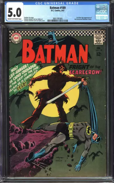 Batman #189 Cgc 5.0 Cr/Ow Pages // 1St Silver Age Appearance Of Scarecrow 1967