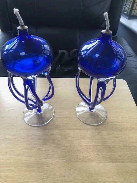 Blue Jellyfish Glass Oil Burner x2 Krosno Jozefina