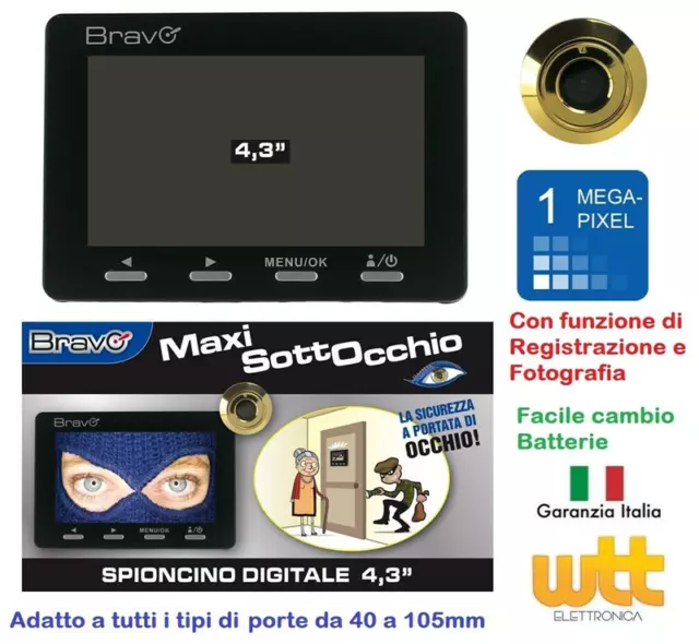 Spioncino Occhiello Digitale Elettronico Telecamera per Porta con Monitor 4,3"