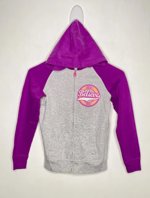 Danskin Now Zip Up Raglan Hoodie Girls Size Medium 7/8 Long Sleeve Gray Purple