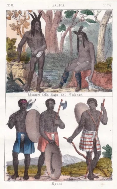 Gabon Gabun South Africa Afrika Afrique Black people costume Lithographie 1840