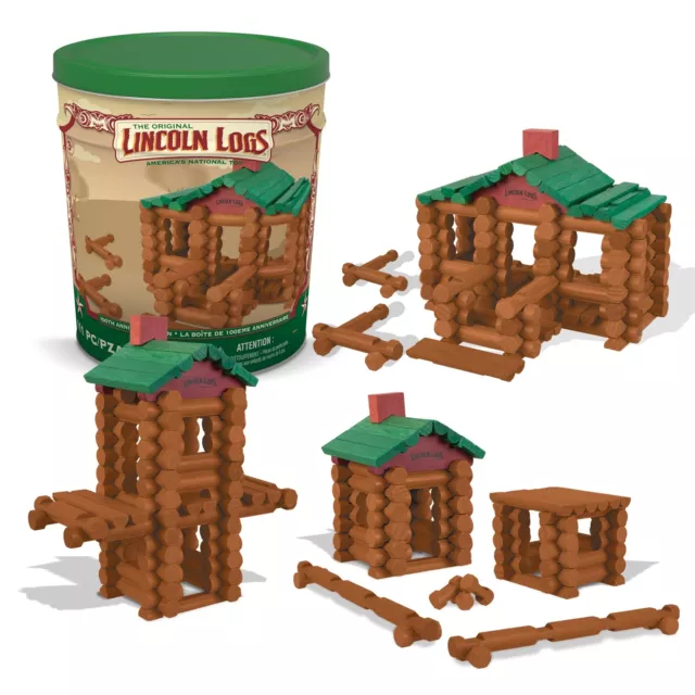 Lincoln Logs - 100Th Anniversary Tin, 111 Pieces, Real Wood Logs - Ages 3+ - Bes