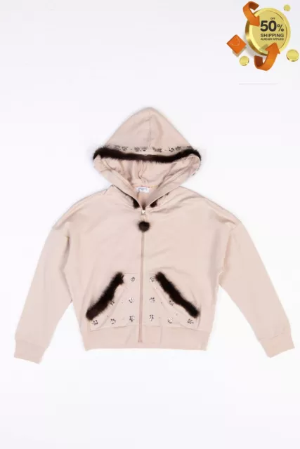 RRP€179 MONNALISA Jersey Hoodie 10Y / 140CM Rhinestone Full Zip Hooded
