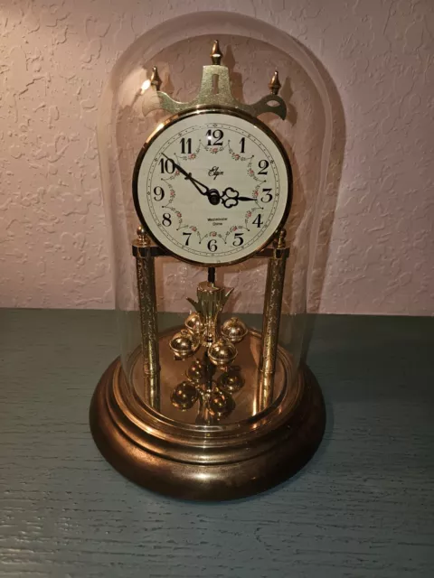 Vintage Elgin Glass-Dome Anniversary Clock