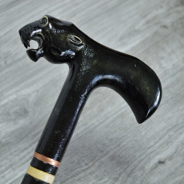 Bastone da passeggio in canna Legno intagliato a mano - Jaguar / UK
