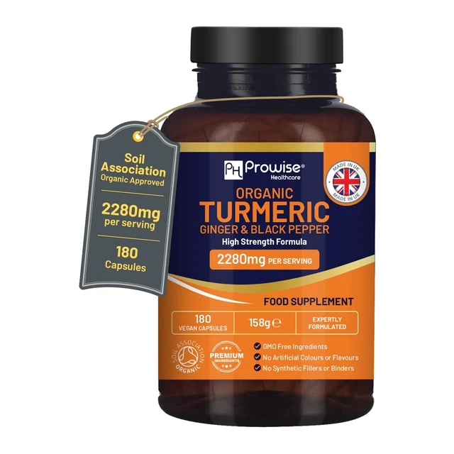 PROWISE ORGANIC TURMERIC 2280mg Curcumin Black Pepper Ginger 180 ...