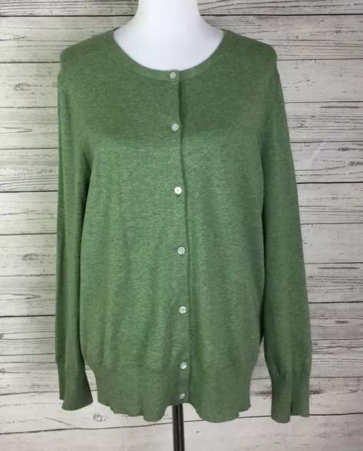 Lands’ End Women’s Green Long Sleeve Button Front Cardigan Sweater Size XL