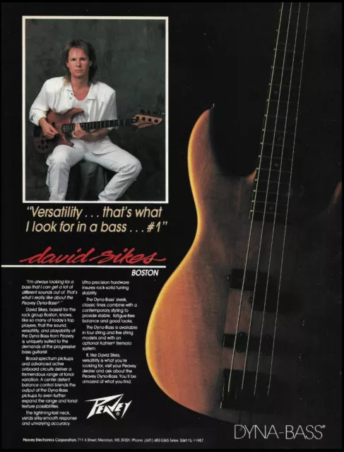 David Sikes (Boston band) 1987 Peavey Dyna Bass Guitar advertisement ad print