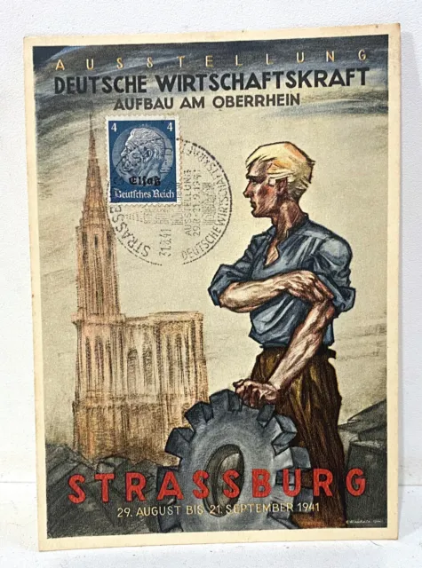 Carte postale CPA Allemande ww2 Strasbourg 1941 avec Timbre et tampon