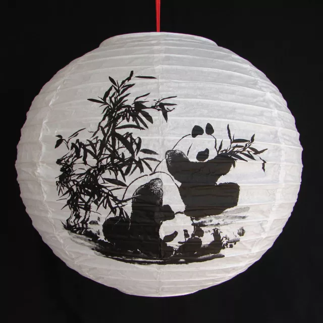 2 of 12" Chinese White Paper Lanterns with Pictures of Bamboo and Panda