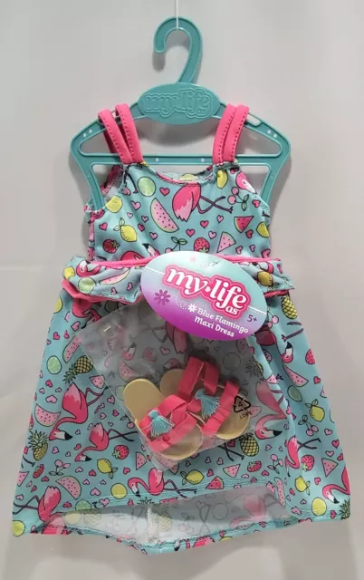 My Life As - Blue Flamingo Maxi Dress with Pink Sandals Outfit for 18" Dolls