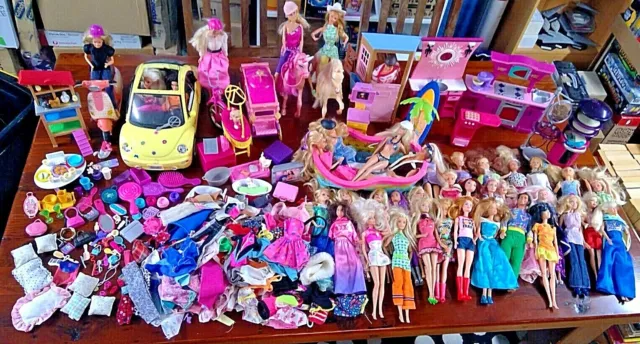 Mattel Barbie Bulk Lot Collection with Volts Wagon Car, Scooter, Stable + More
