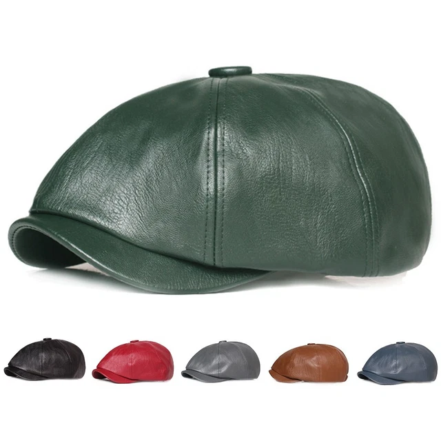 Fashion Men's Flat Cap Retro Tweed Newsboy Hat Faux Leather Beret Ivy Hat
