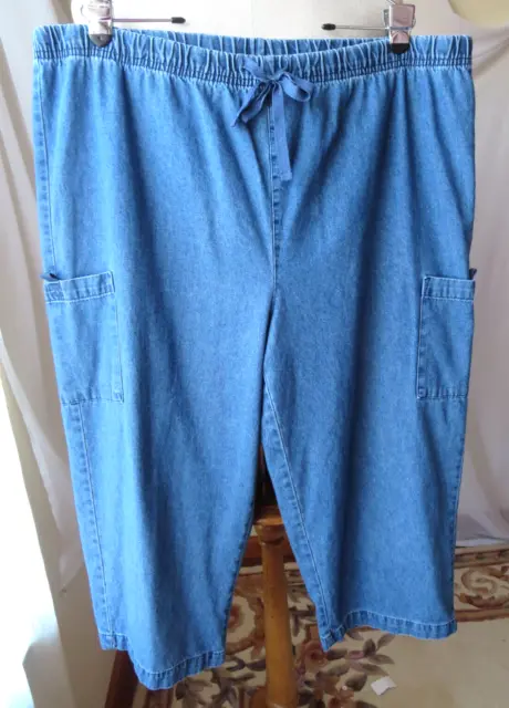 BASIC EDITIONS WOMANS Denim Pants Drawstring Waist 100% Cotton Blue ...