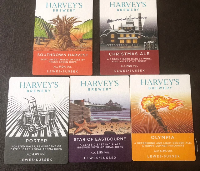 5 x einzigartige NEU Harveys Brauerei Untersetzer Lewes Sussex Biermatte