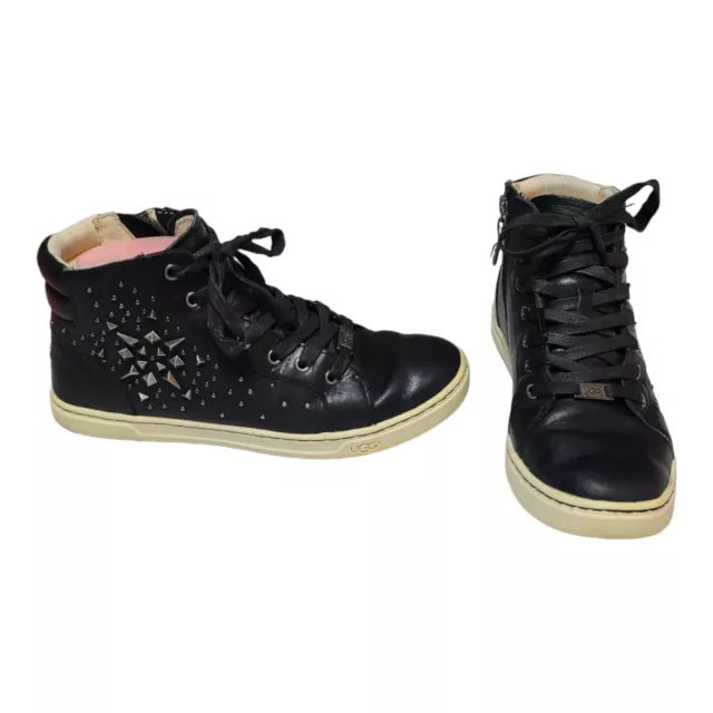 UGG Gradie Deco Studded Black Leather High Top Sneakers Boots Women's Sz 7.5