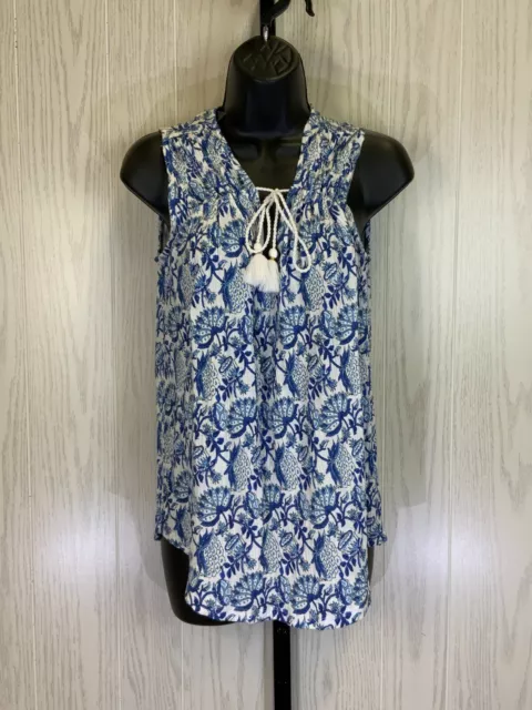 Lucky Brand Sleeveless Tassel Tie Top, Women's Size M, Blue NEW MSRP $49.50