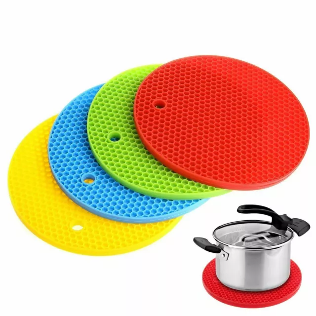 Flexible Non Slip Silicone Hot Pot Holders Table Heat Resistant Pad round 4pc