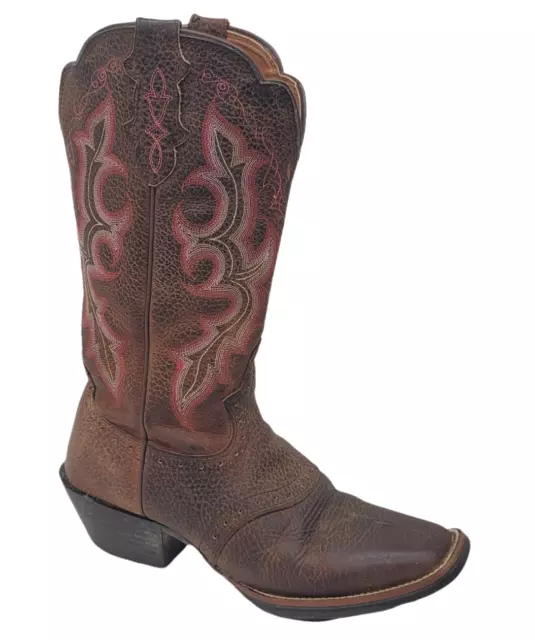 Justin Boots Womens 8B Stampede Punchy Western Cowgirl Brown Leather Pink Stitch