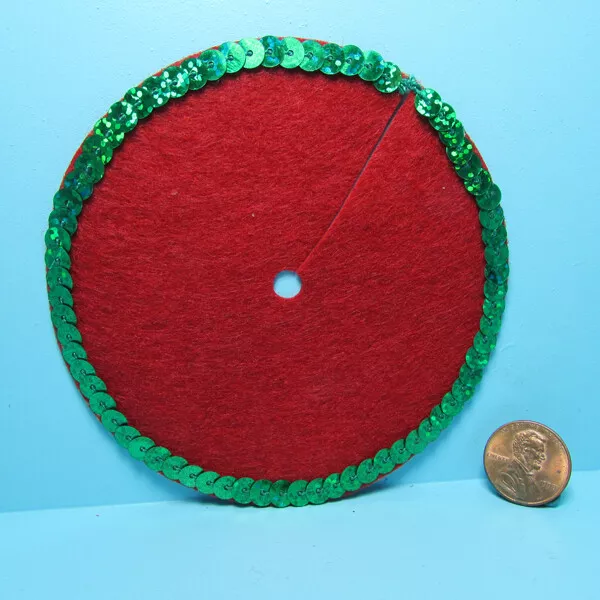 Dollhouse Miniature Christmas Tree Skirt Red with Green Sequins FA70405