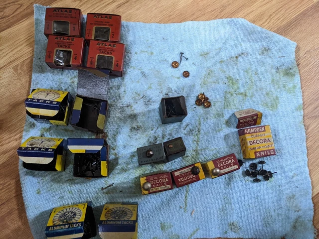 Lot of Vintage Tacks Aluminum, Round Head All are covered with oil.