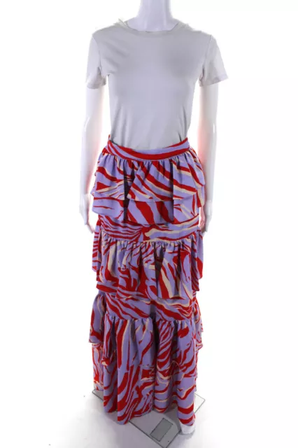 One 33 Social Womens Printed Tiered Maxi A Line Skirt Light Purple Red Size 0