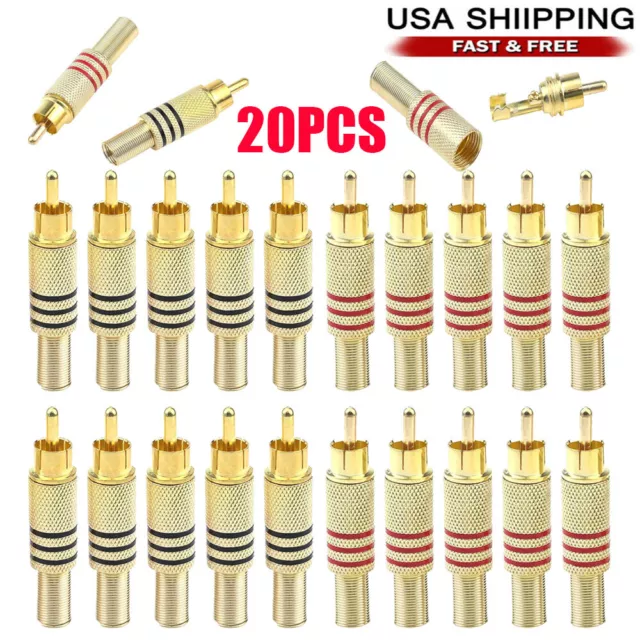 20Pcs RCA Stereo Male Connector Plug with Spring Coax Audio Solder Adapter USA