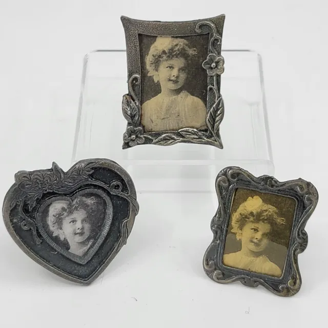 VTG Miniature Tiny Art Nouveau Style Picture Photo Metal Frames, Lot of 3