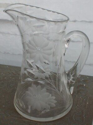 Antique American Brilliant ABP Cut Etched Crystal Glass Pitcher Jug 10.5" Floral