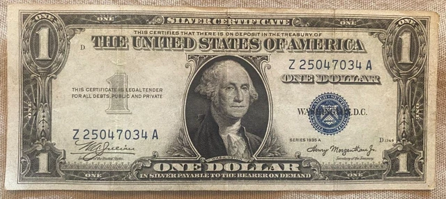 Series 1935A $1 One Dollar Silver Certificate Note Blue Seal Good Cond. Circ.