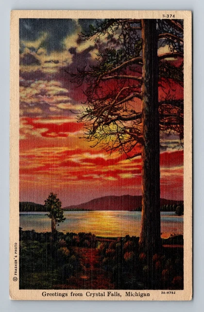 Crystal Falls MI-Michigan, Scenic Greetings, Sunset Vintage c1948 Postcard