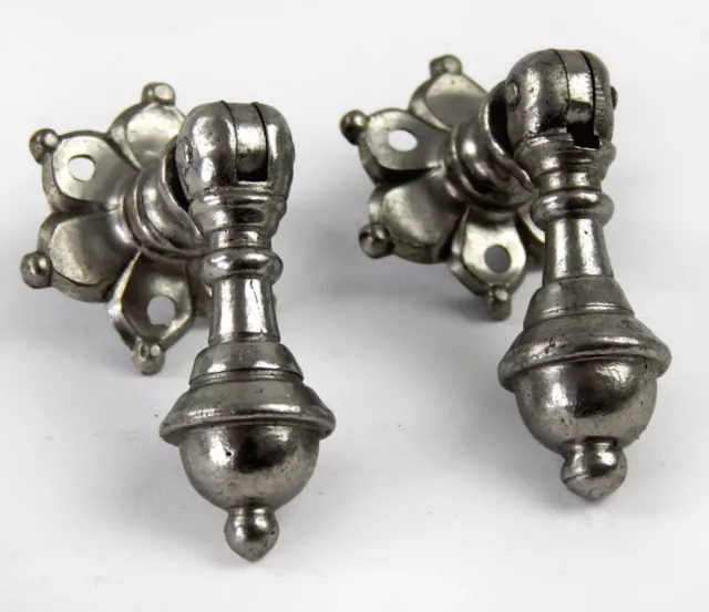 Pair of Antique Tear Drop Cabinet Drawer Handles Pulls Flower Back Plate Vintage